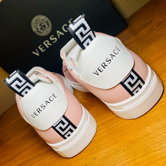 NIB! Versace Women's Blush Pink Leather Fashion Sneakers - Picture 10 of 17